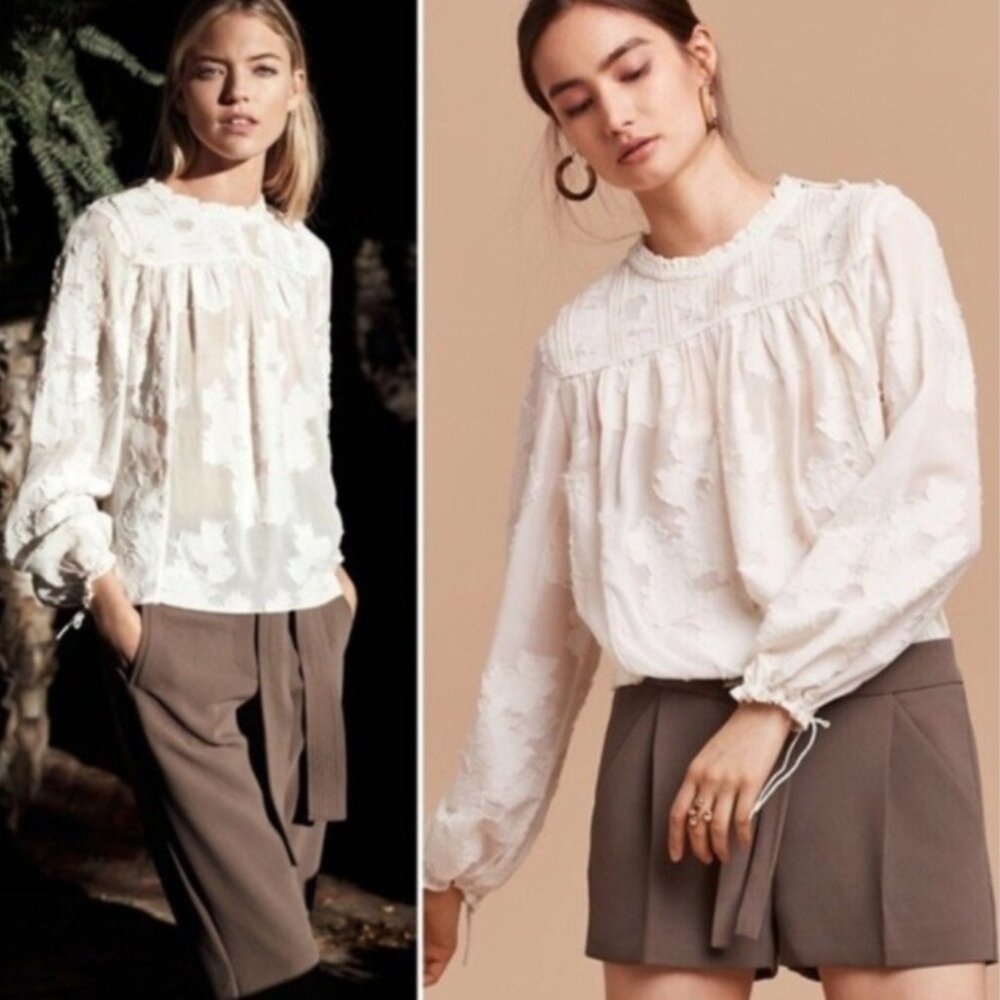 Aritzia Wilfred Lourdes Appliqué White Lacey Blouse Size Small